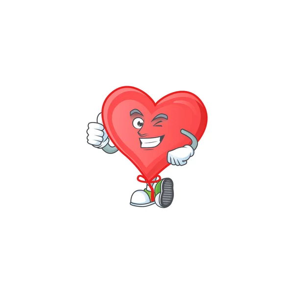 Tecknad karaktär av röd kärlek ballong gör tummen upp gest — Stock vektor
