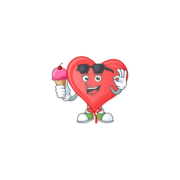 귀여운 빨간 풍선 캐릭터 아이스크림을 곁들인 사랑 만화 — 스톡 벡터