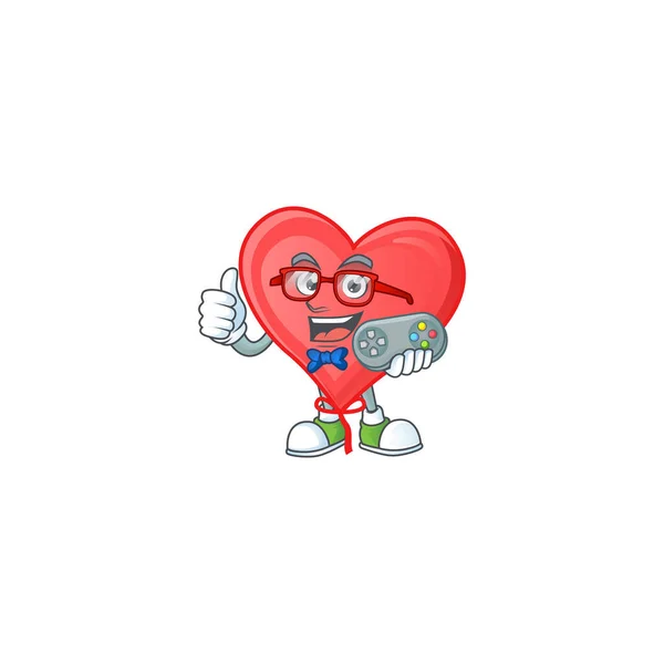 Havalı inek oyuncu kırmızı aşk balonu karakter tasarımı — Stok Vektör