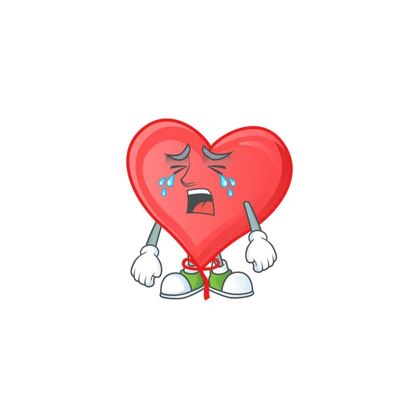 悲しい泣いてジェスチャー赤い愛バルーン漫画のキャラクタースタイル — ストックベクタ