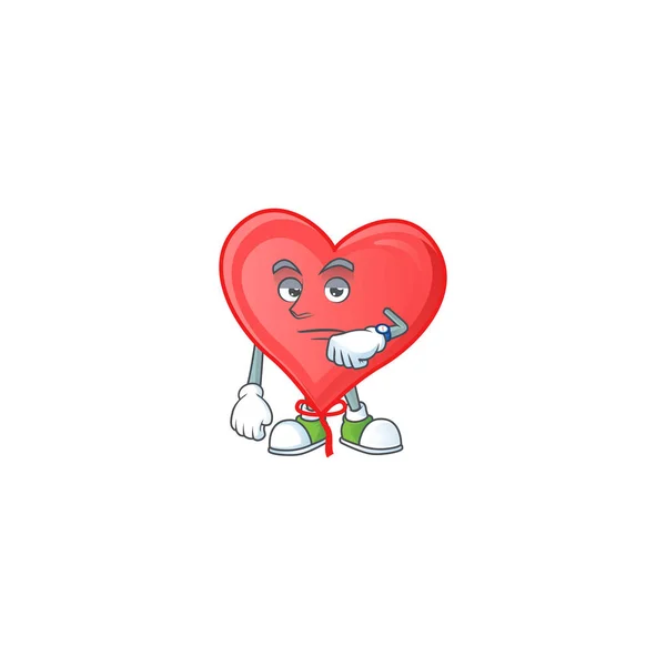 Imagem de espera balão de amor vermelho no desenho animado mascote estilo design — Vetor de Stock