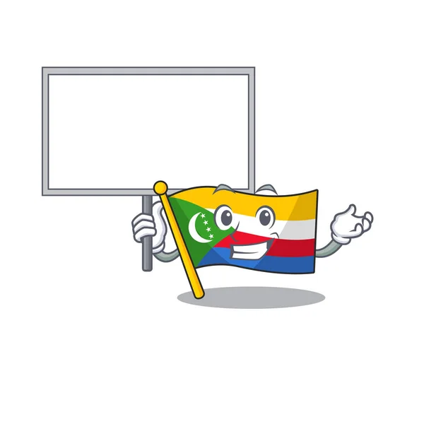 Smiling flag comoros cute cartoon style Bring board — Stock Vector