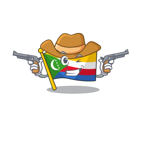 Bandeira comorbios personagem dos desenhos animados como um Cowboy segurando armas —  Vetores de Stock