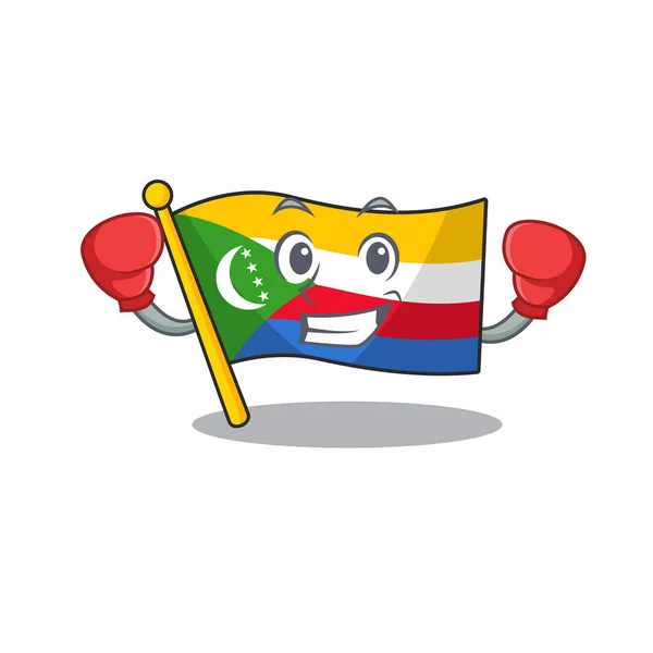 Funny Boxing flag comoros cartoon character style — Stock Vector