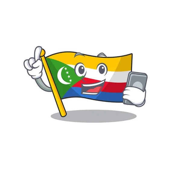 Maskotka kreskówki styl flagi Komory mówiąc z telefonu — Wektor stockowy