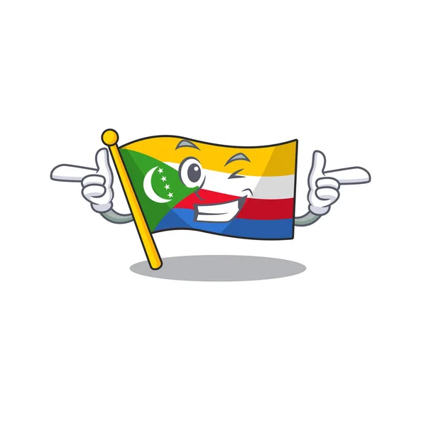 Bandeira engraçada comoros mascote estilo cartoon com olho de piscar —  Vetores de Stock