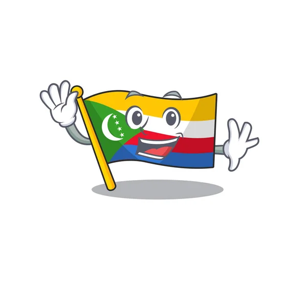 Waving cute smiley flag comoros cartoon character style — Stock Vector