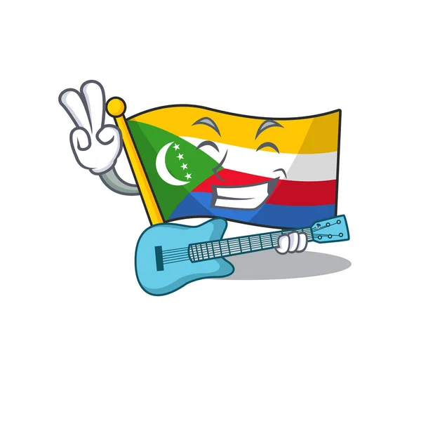 Supper cool flag comoros cartoon character performance with guitar — Stock Vector