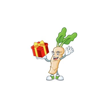 Yaban turpu çizgi film karakteri hediye kutusuyla