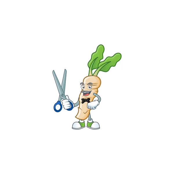 Smiley κουρέας horseradish μασκότ σχέδιο χαρακτήρα κινουμένων σχεδίων — Διανυσματικό Αρχείο