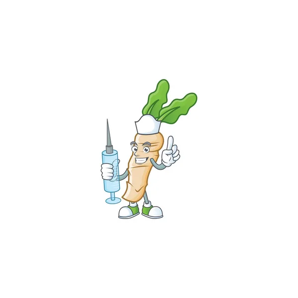 Εικόνα του Νοσοκόμα Horseradish στυλ κινουμένων σχεδίων κρατώντας σύριγγα — Διανυσματικό Αρχείο