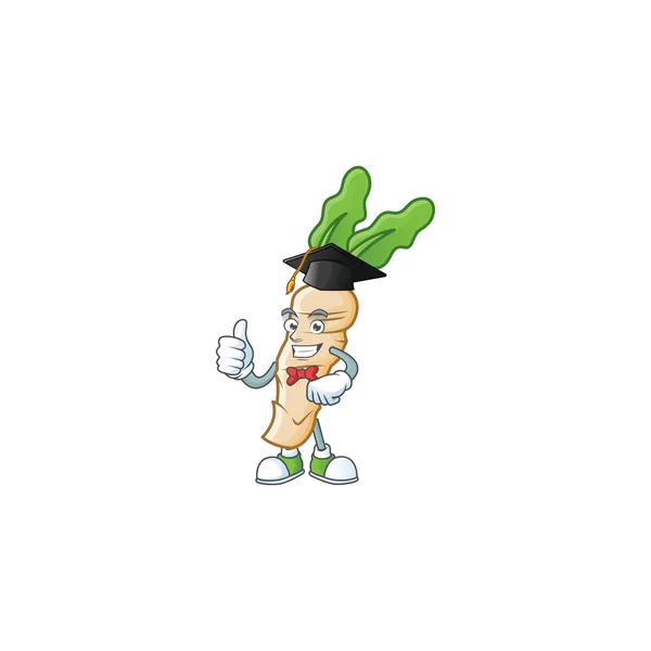 Happy horseradish wearing a black Graduation hat — 스톡 벡터