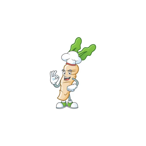 Cara sonriente chef carácter rábano picante con sombrero blanco — Archivo Imágenes Vectoriales