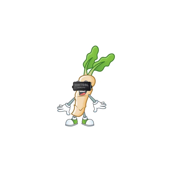 Δροσερό horseradish χαρακτήρα με ακουστικά εικονικής πραγματικότητας — Διανυσματικό Αρχείο