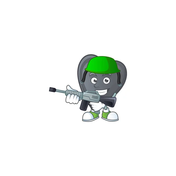 A mascot of black love as an Army with machine gun — Stock Vector