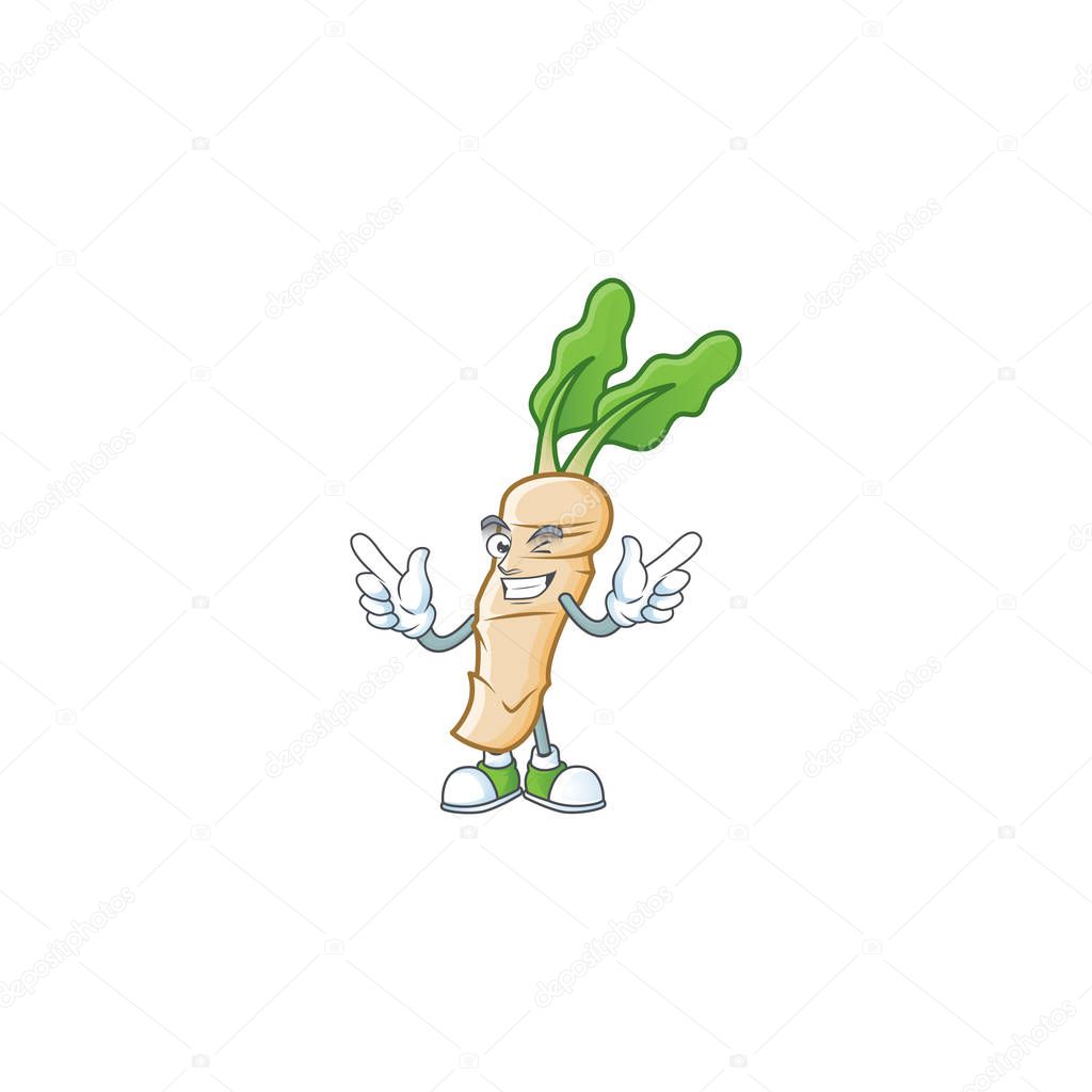 Funny horseradish cartoon character style with Wink eye