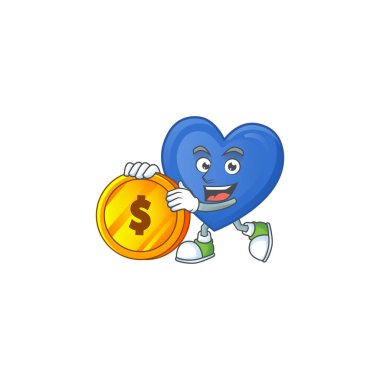 Mutlu yüz mavi aşk çizgi film karakteri altın sikke ile