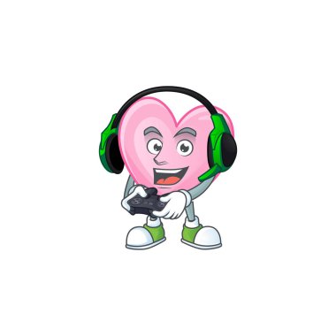 Kulaklık ve kumandalı pembe aşkın maskot ikonu