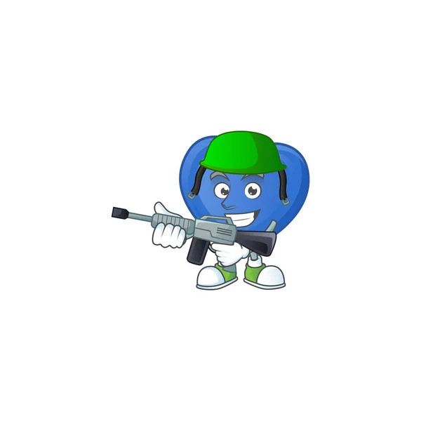 Una mascota del amor azul como un ejército con ametralladora — Vector de stock