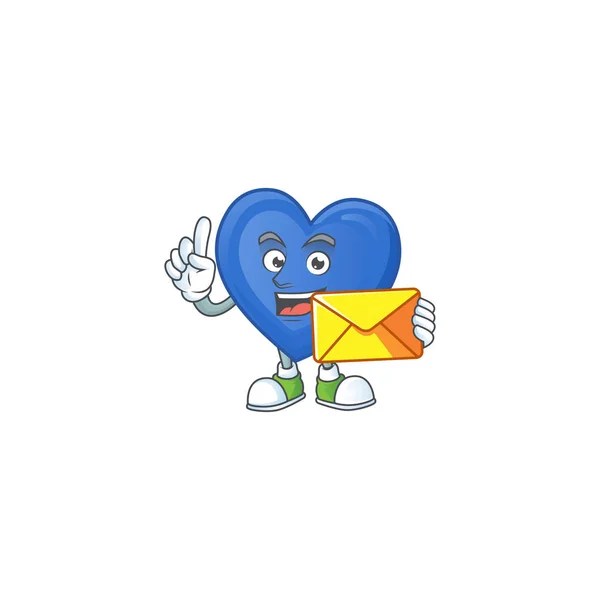 Mascotte d'amour bleu joyeux dessin animé avec enveloppe — Image vectorielle