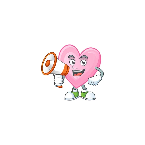 Χαμογελώντας χαρακτήρα κινουμένων σχεδίων του ροζ έρωτα με μεγάφωνο — Διανυσματικό Αρχείο