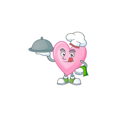 Şapka ve tepsi dizaynı olan bir aşçı olarak sevimli pembe aşk