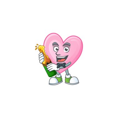 Bira çizgi film karakteri tasarımı ile mutlu pembe aşk