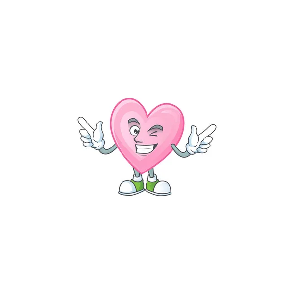 Αστεία ροζ αγάπη στυλ χαρακτήρα κινουμένων σχεδίων με Wink μάτι — Διανυσματικό Αρχείο