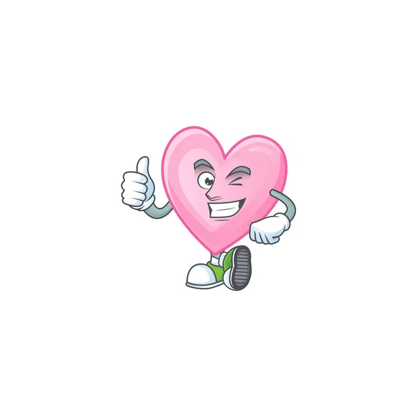 Cartoon character of pink love making Thumbs up gesture — 스톡 벡터