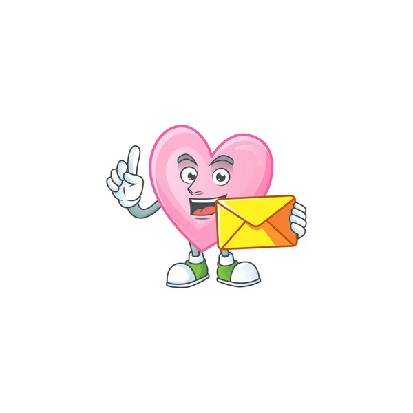 Χαρούμενη ροζ αγάπη μασκότ κινουμένων σχεδίων με φάκελο — Διανυσματικό Αρχείο