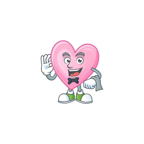 Różowa postać z kreskówki miłość jako kelner wygląd — Wektor stockowy