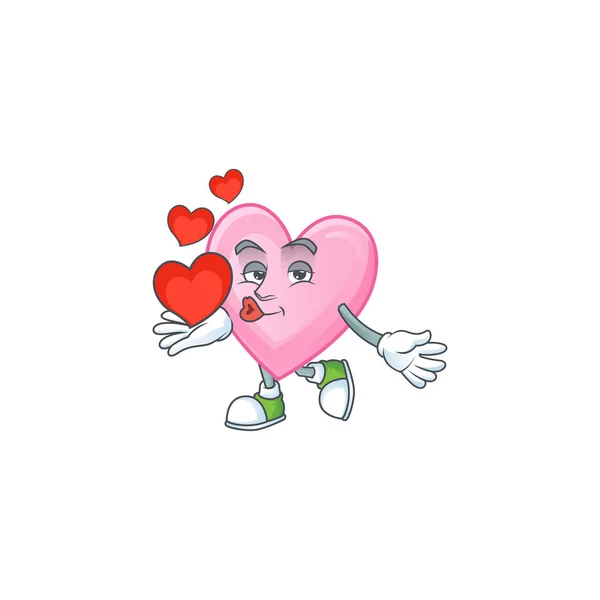 Happy pink love cartoon character mascot with heart — Stock Vector