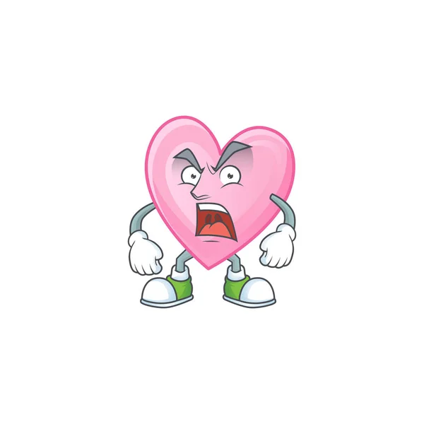 Angry face of pink love cartoon character style — Stock Vector