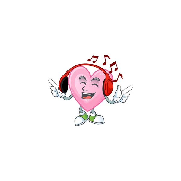 Éneklés és hallgatás zene rózsaszín szerelem rajzfilm karakter — Stock Vector
