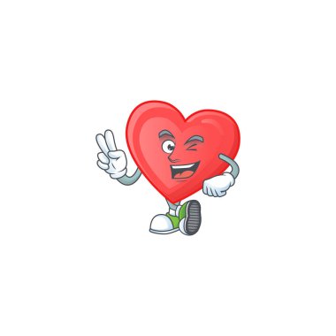 Kırmızı aşk çizgi film maskotu tarzı, iki parmaklı.