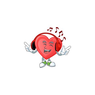 Şarkı söyleyerek ve dinleyerek kırmızı aşk çizgi film karakteri