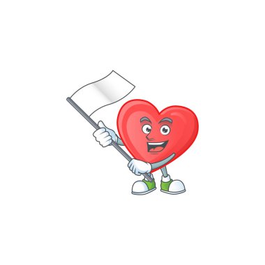 Sevimli kırmızı aşk çizgi film karakteri dizaynı bayrak taşıyor