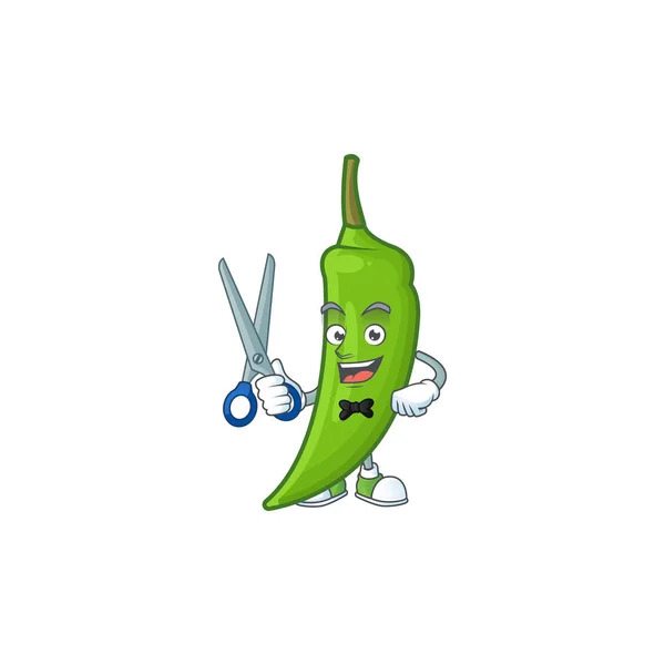 Smiley barber green chili mascot character design — стоковый вектор