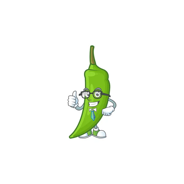 Cool Zakenman groene chili cartoon karakter ontwerp — Stockvector