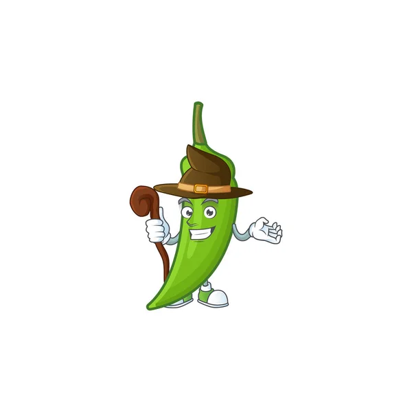 Happy Face μάγισσα πράσινο τσίλι κινουμένων σχεδίων στυλ χαρακτήρα — Διανυσματικό Αρχείο