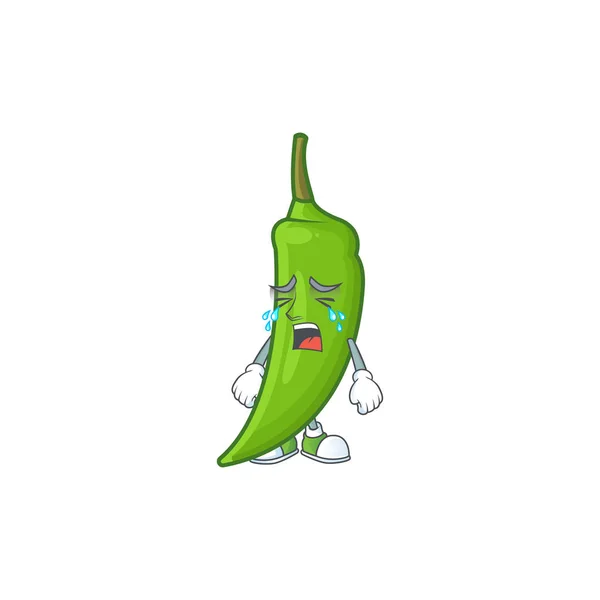 Smutny Crying gest zielony chili postać z kreskówek — Wektor stockowy