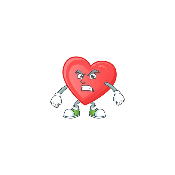 Imagem de personagem de desenho animado de amor vermelho com rosto irritado — Vetor de Stock