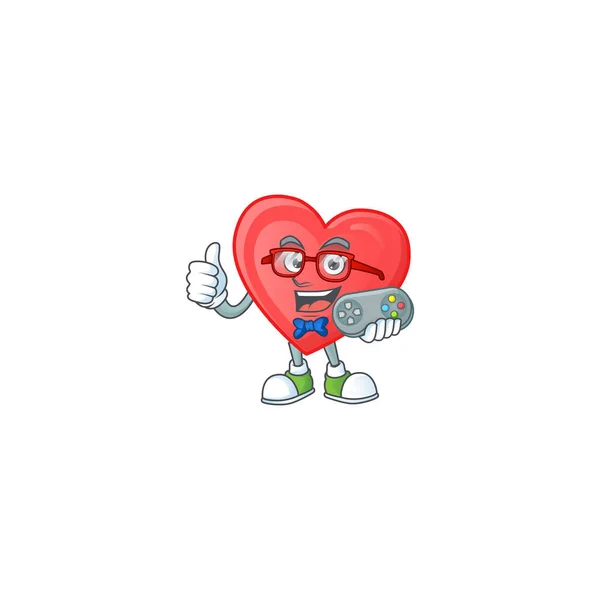 Cool geek gamer czerwony Lovecartoon postać projekt — Wektor stockowy