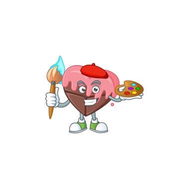 Fırçalı pembe renkli karikatür ikonlu mutlu aşk çikolatası