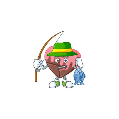 Neşeli yüz, pembe maskot tasarımlı aşk çikolatası.