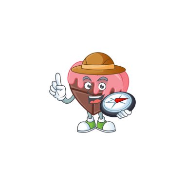 Cool Explorer pembe çizgi film karakteri ve pusula ile çikolataya bayılır.