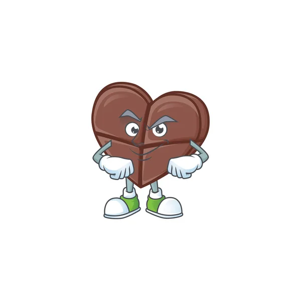 Cioccolato bar amore mascotte stile personaggio dei cartoni animati con Smirking faccia — Vettoriale Stock