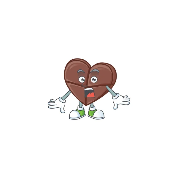Surprised chocolate bar love gesture on cartoon mascot design — Stock Vector