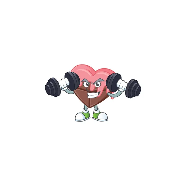 Exercício de fitness amor chocolate com ícone de mascote rosa com sinos — Vetor de Stock