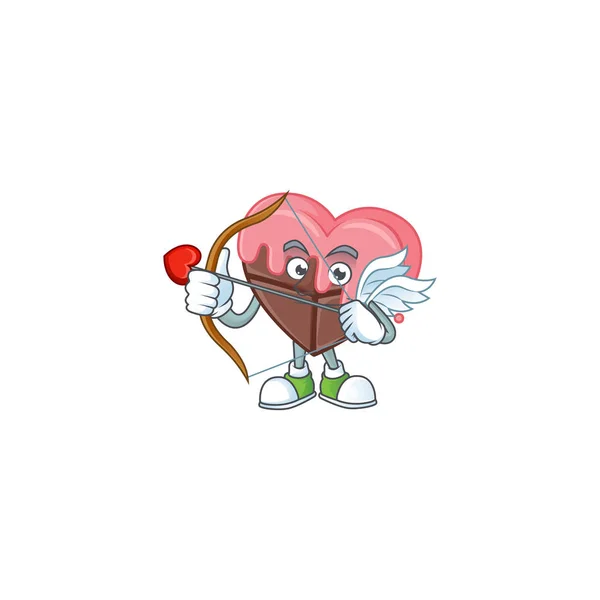 Tecknad karaktär kärlek choklad med rosa Cupid har pil och vingar — Stock vektor